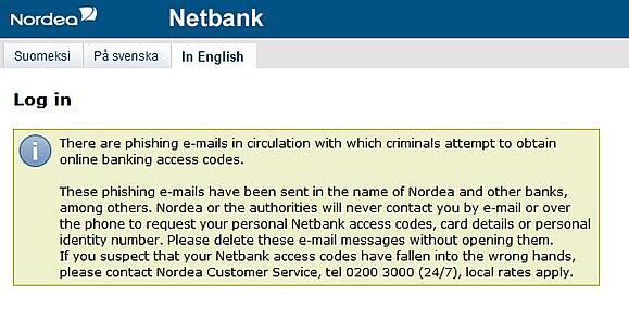 Finnish banks warn their customers of phishing scheme.