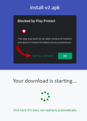 Capturas de tela mostrando como o SMSFactory solicita que o usuário desative/ignore o Play Protect para instalar o malware