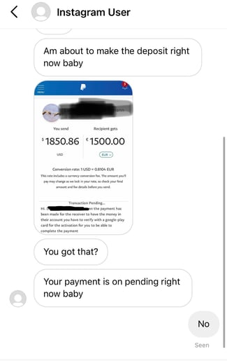 Instagram PayPal Scam Screenshot