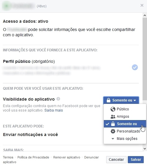 Facebook: privacidade dos aplicativos