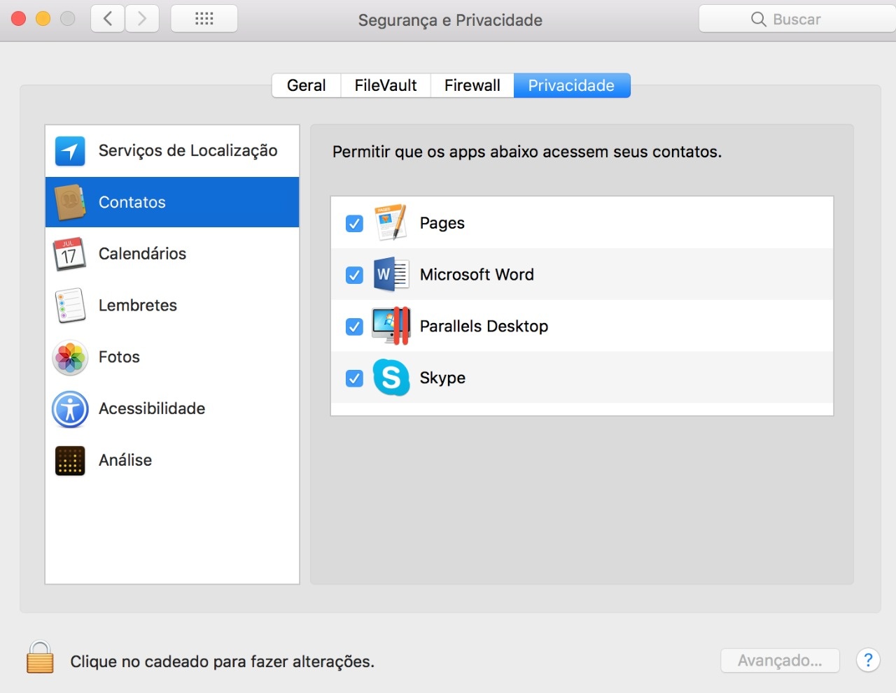 Mac: privacidade dos aplicativos