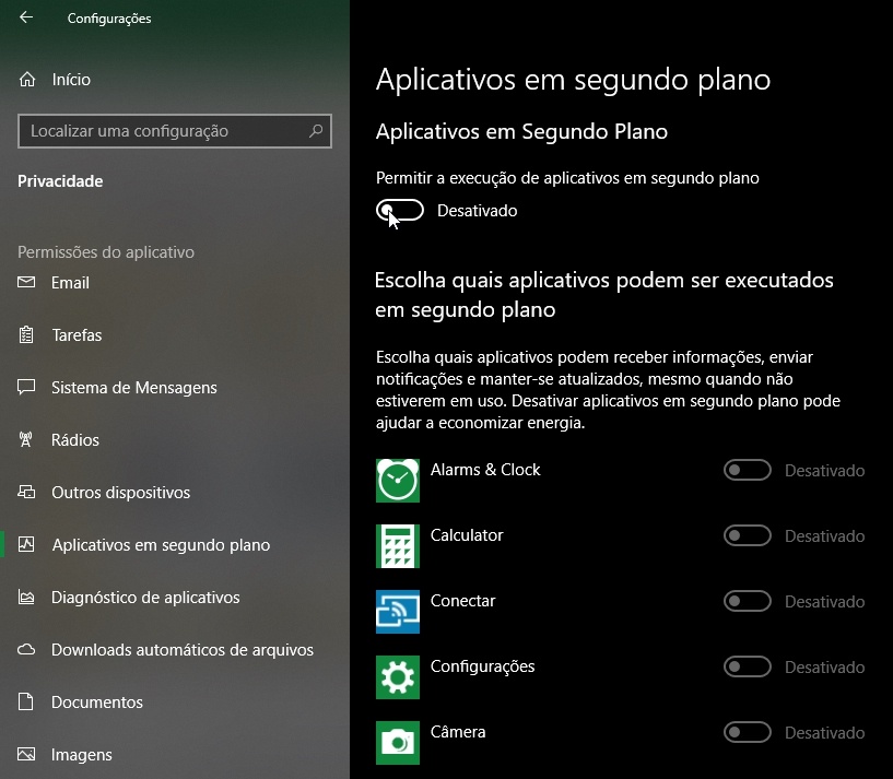 Windows: permissões dos aplicativos