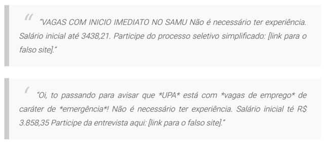 Mensagens de phishing no WhatsApp - Brasil