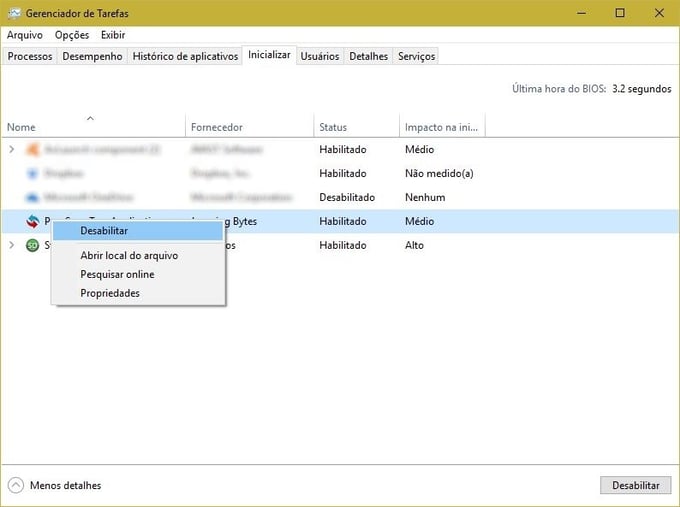 Gerenciador de Tarefas do Windows: itens autoiniciáveis
