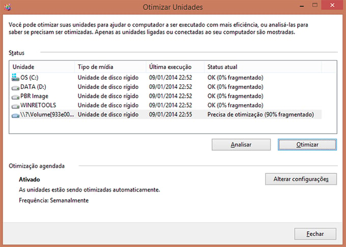 Defragmentação do Windows