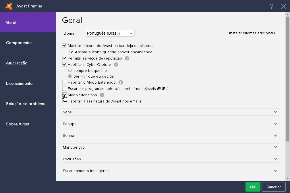 Coloque o seu Avast no Modo Silencioso