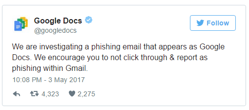 Google Doc enquête sur le phishing Gmail - Twitter