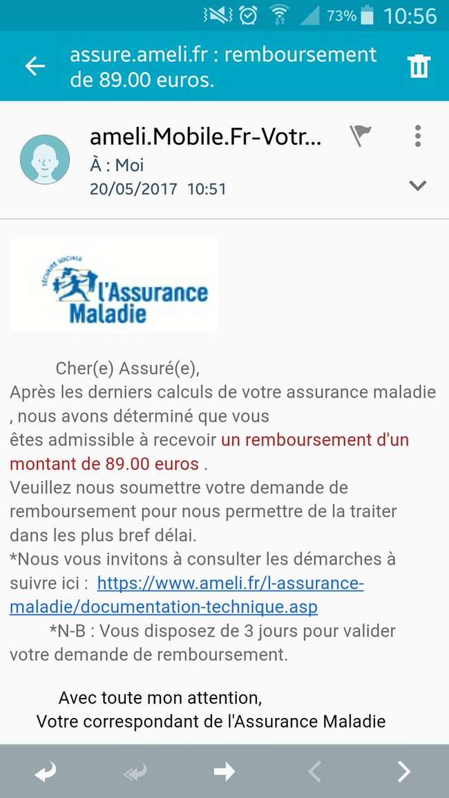 Phishing mobile amelie.fr
