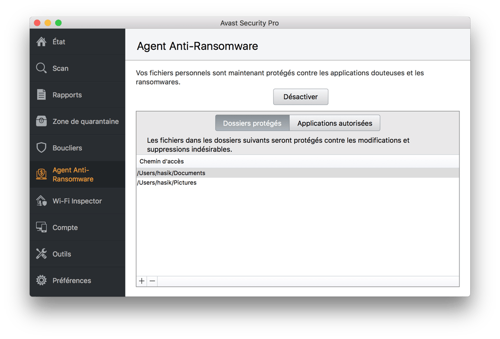 Agent Ranswomare Avast Security pour Mac