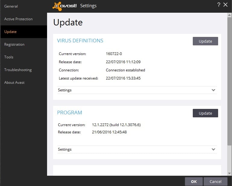 update avast free antivirus for windows 10