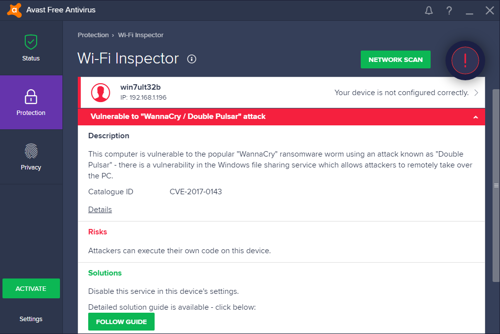 Avast WiFi Inspector détecte si votre PC est vulnérable à WannaCry