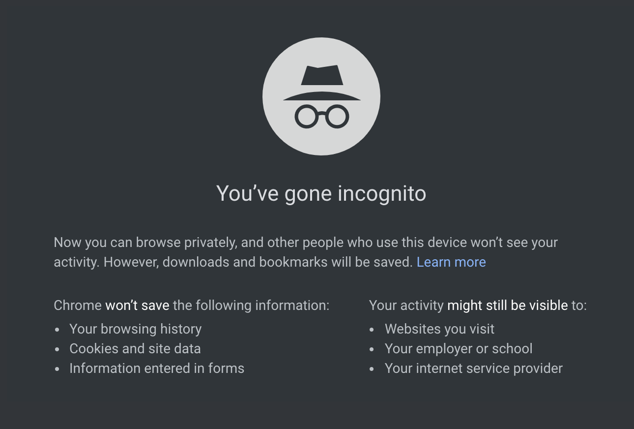 Google Chrome Incognito Mode